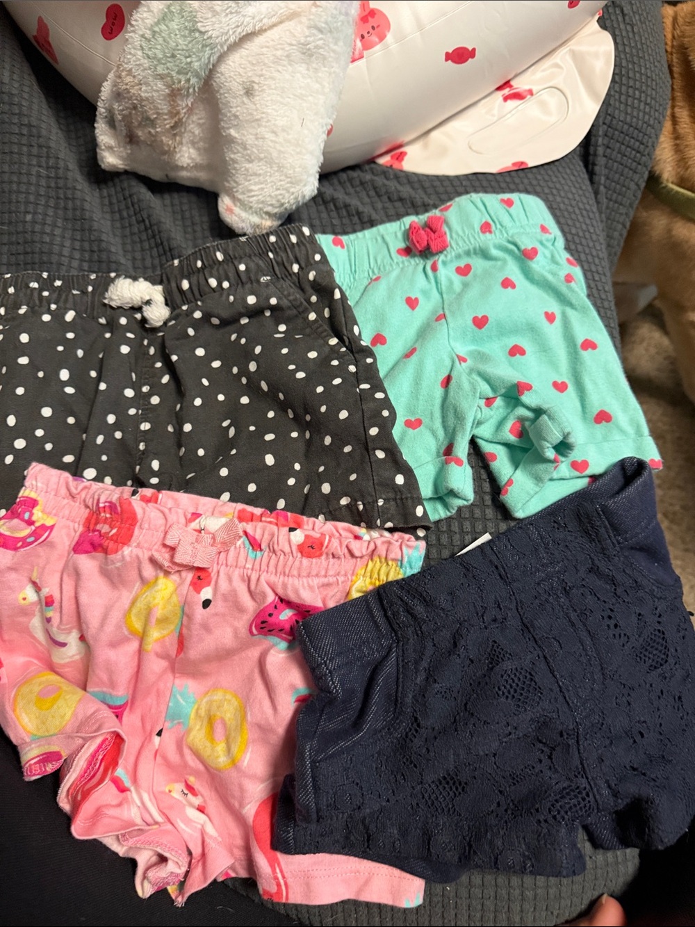 Girls' Mint Heart Cotton Shorts with Pink Bow